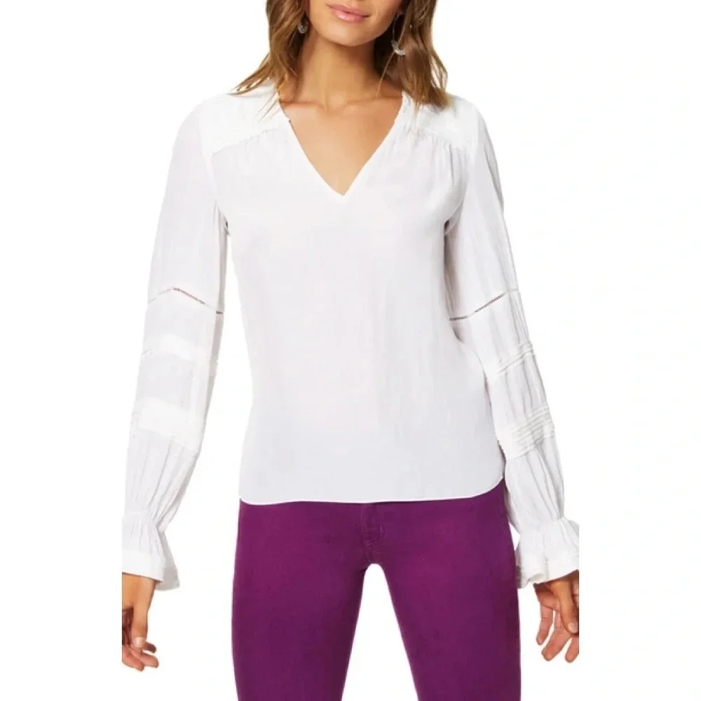 RAMY BROOK Finn Pintuck And Lace Inset Blouse In Ivory - Picture 1 of 5